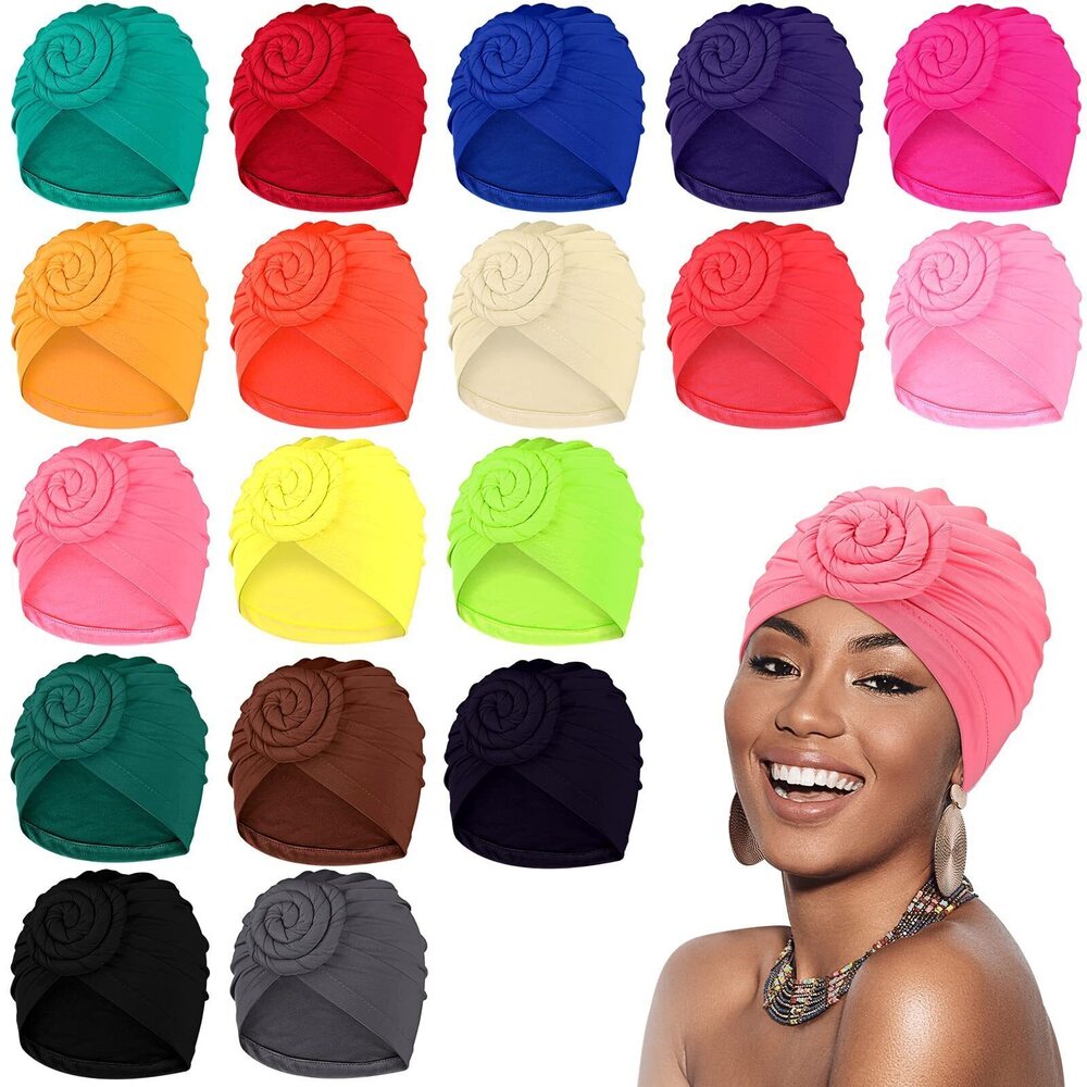 4069 18 Pieces Turban African Pre Tied Bonnet Hairwrap for Sleeping Flower